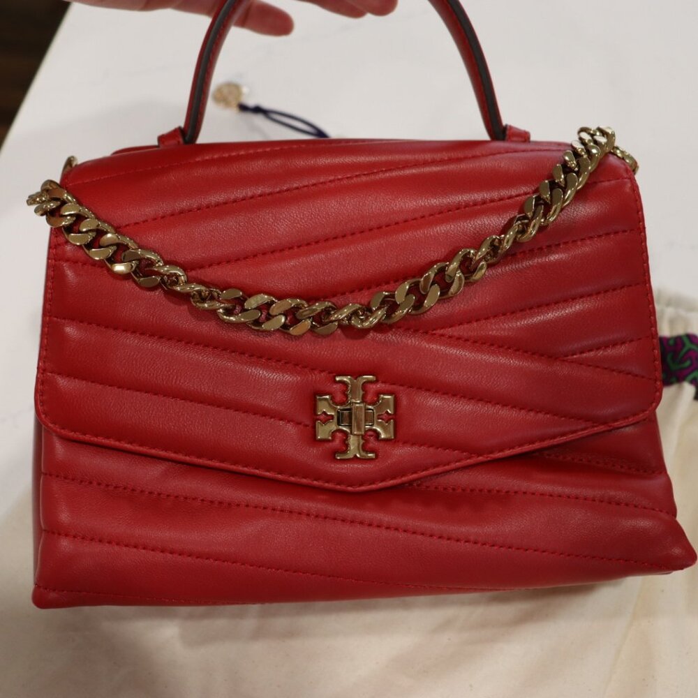 Tory Burch Kira Chevron Top Handle Satchel Red